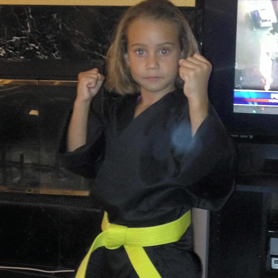 ParkerAnne got her first karate belt. We're going to Chris n Pitts for some BBQ. Yay!!!