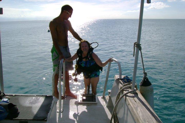 Sharon coming up from scuba diving.