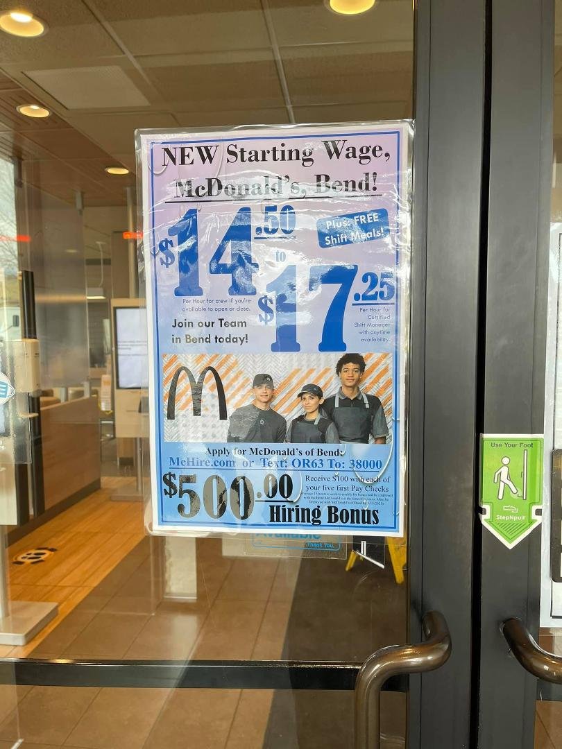 These kinda signs are all over the place and IV seen even higher wages for flipping burgers and more for watching someone flipping burgers.
And still there are people standing out in the rain and snow wanting a hand out.
