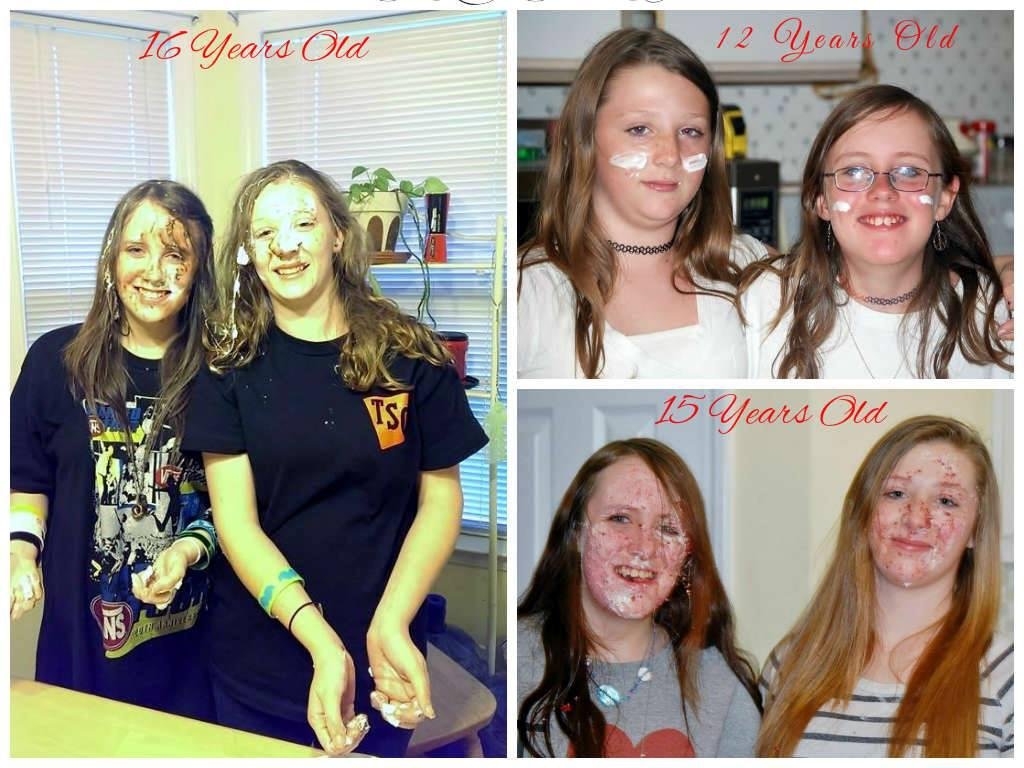 Birthday Tradition of smashing cake in each others faces. Started off small, each year it gets worse