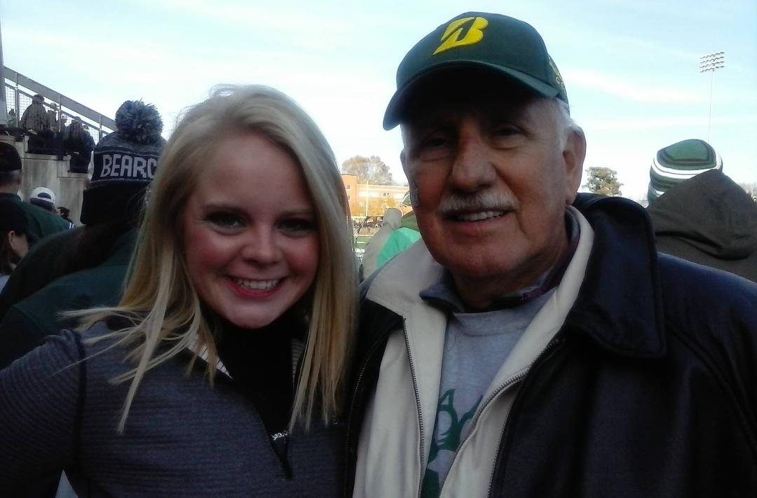 My favorite Bearcat Stepper Elizabeth Jean Brown and I at the NWMSU Division II playoff game in Maryville MO.