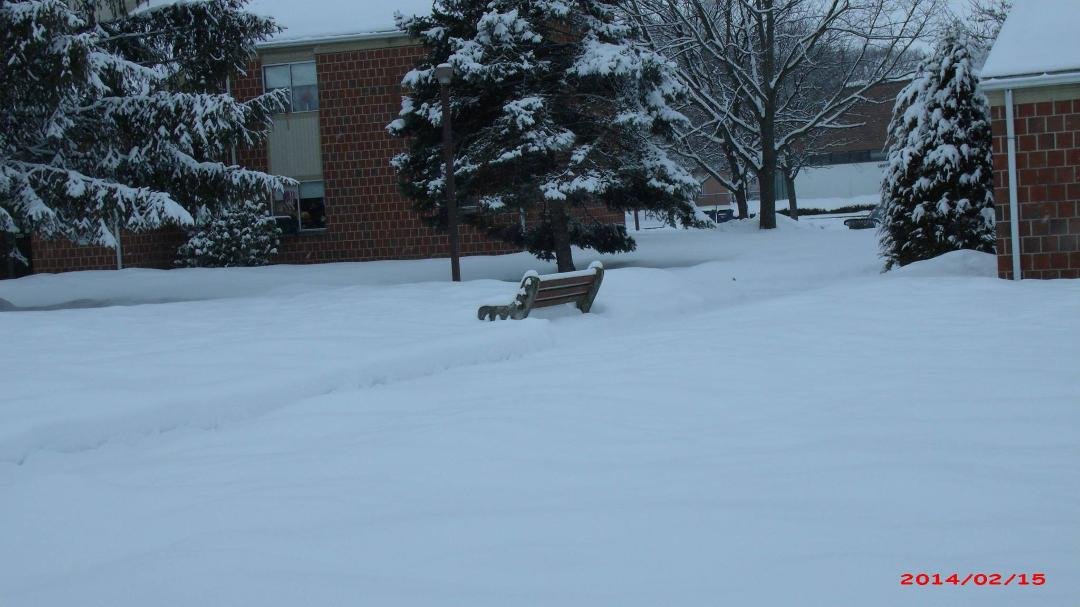 park bench: snow up to seat.