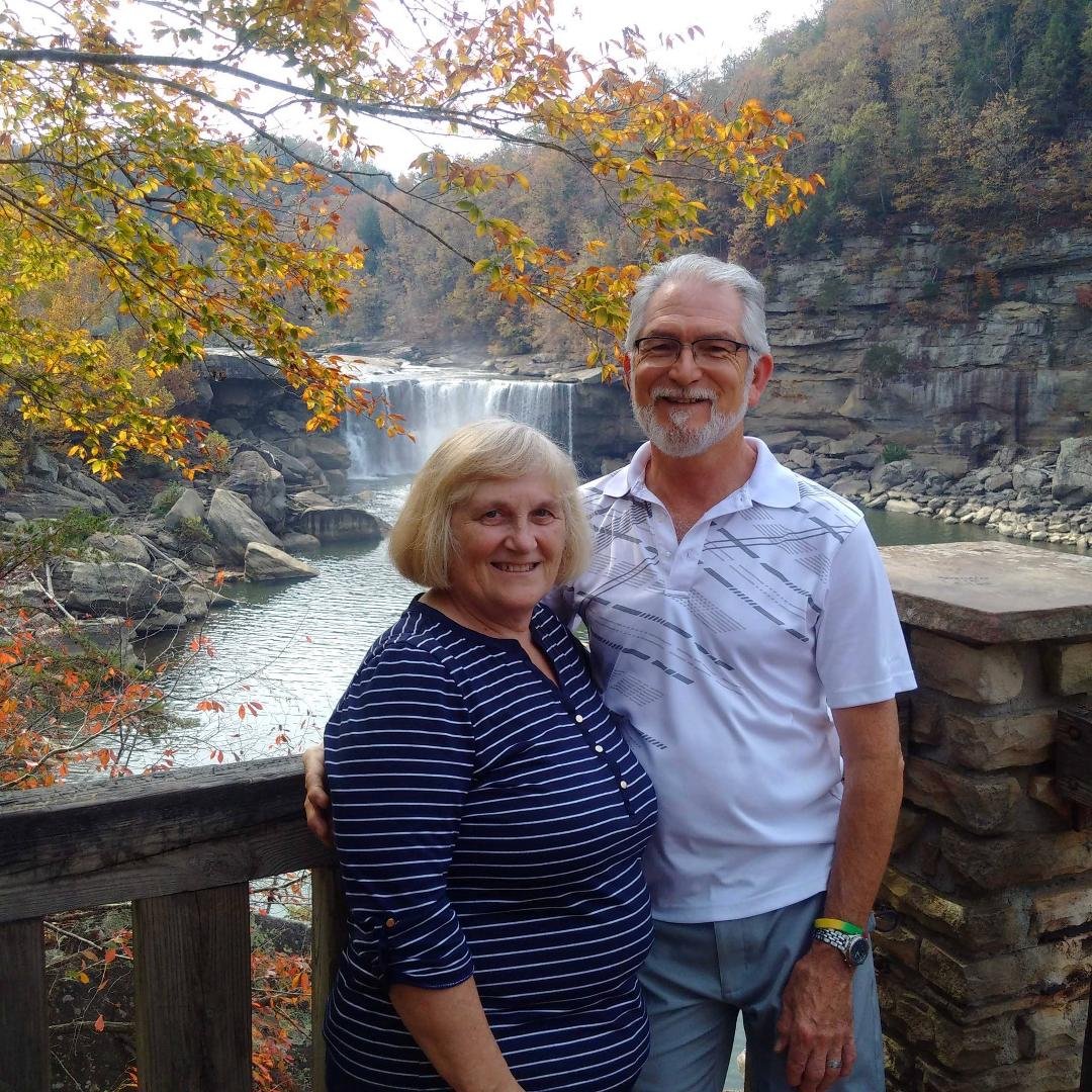 On our recent trip through the States. Taken by a stranger at Chamberlain Falls, KY.