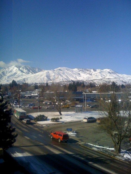 The view from my office today.
What a beautiful day with these snow-capped mountains!