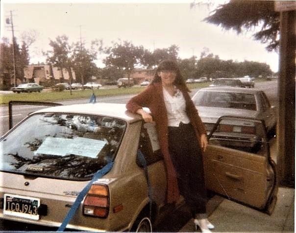 Getting ready to leave on our honeymoon trip, outside our Arcadia, CA. apartment, April 8, 1984.