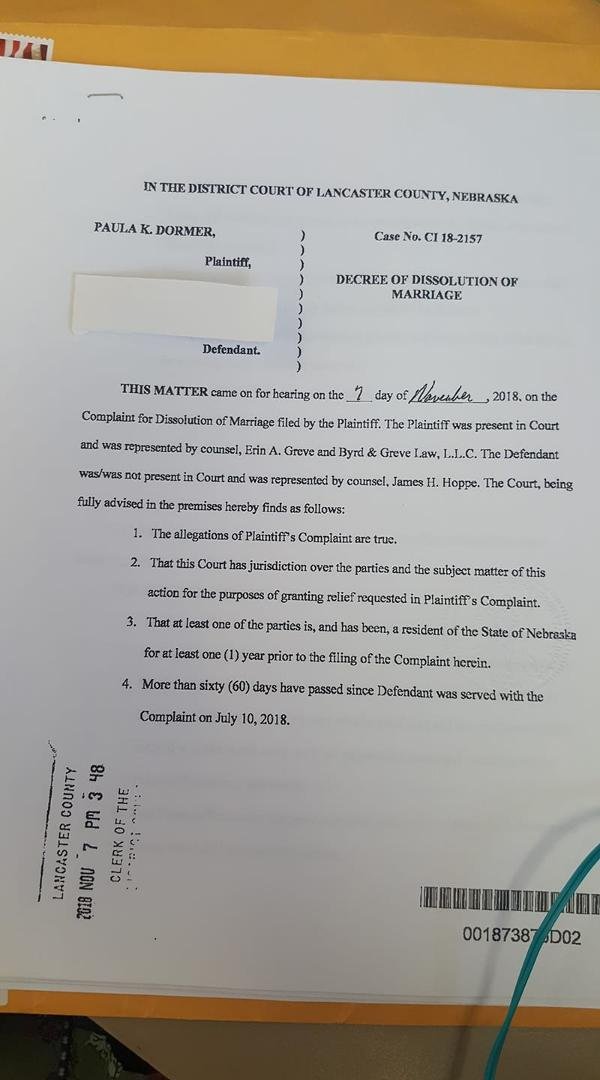 Certified copy of Divorce Decree! Life is GOOD!!!