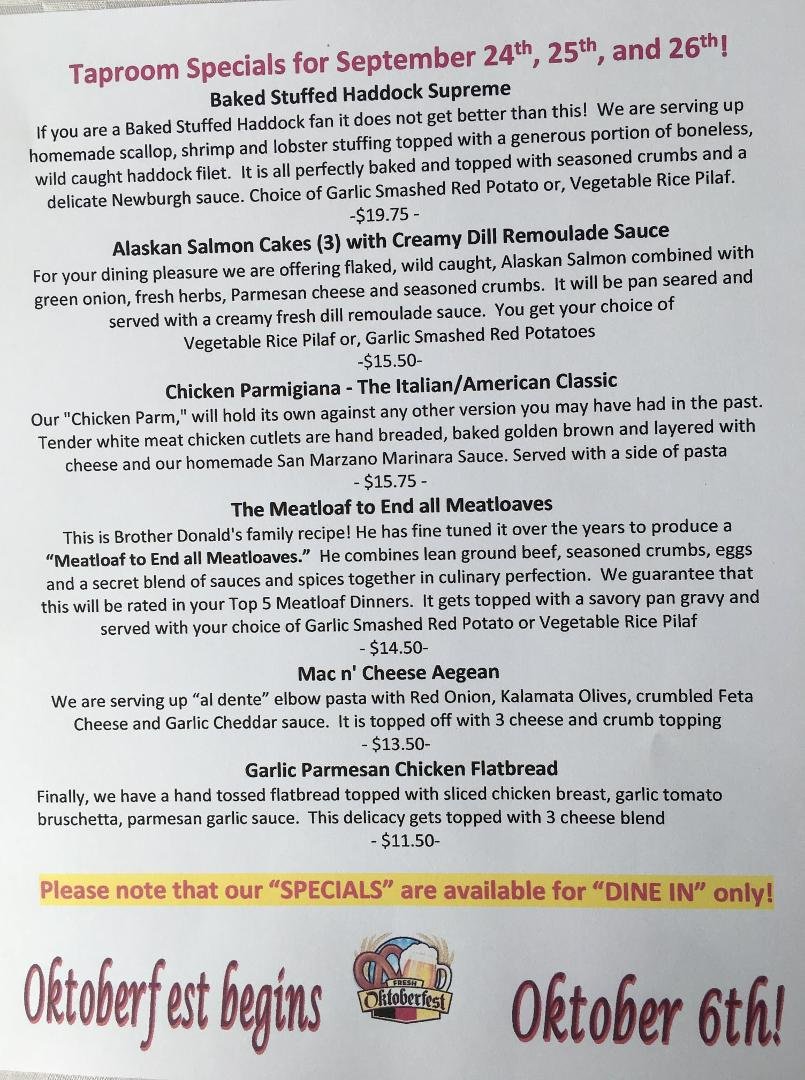 Taproom patrons...here is what we will be serving up for "specials" tomorrow, Friday and Saturday...