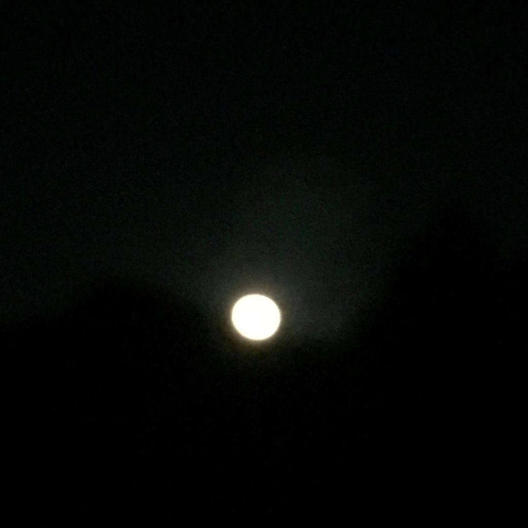 “The Special Giant Moon” over a dirt parking lot or a button over the same parking lot.