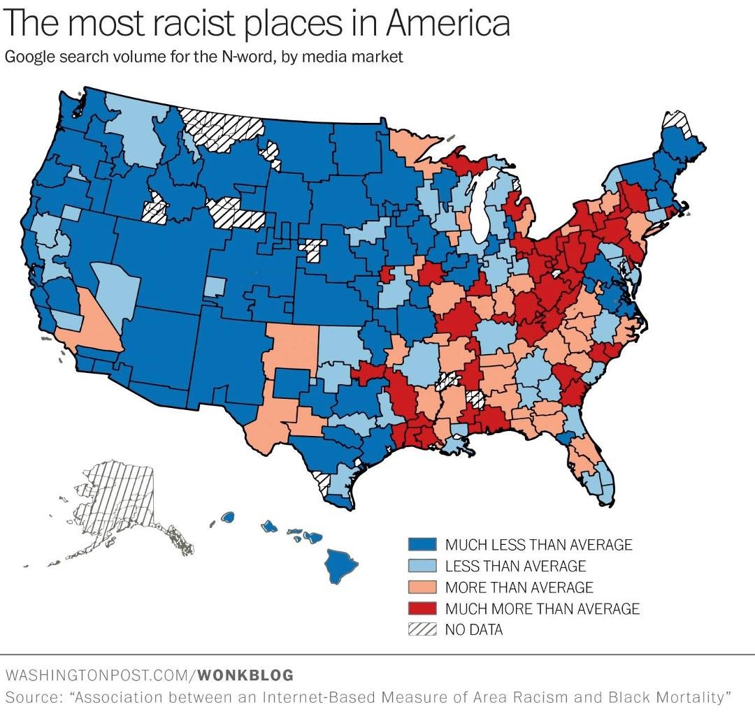 The most racist places in America, according to Google

By Christopher Ingraham April 28, 2015