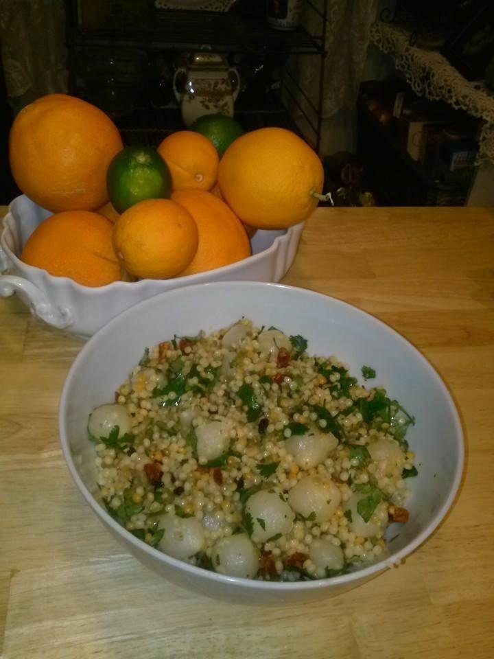 Couscous salad with citrus cilantro dressing.