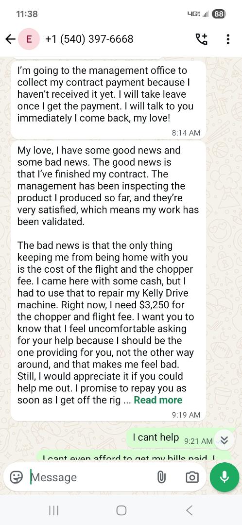 The never ending Bull Sh!t of online dating. Its a night mare when guys you have never met ask for money.
No i did not and will not give any man money i dont have!
Lame a$$ guys!