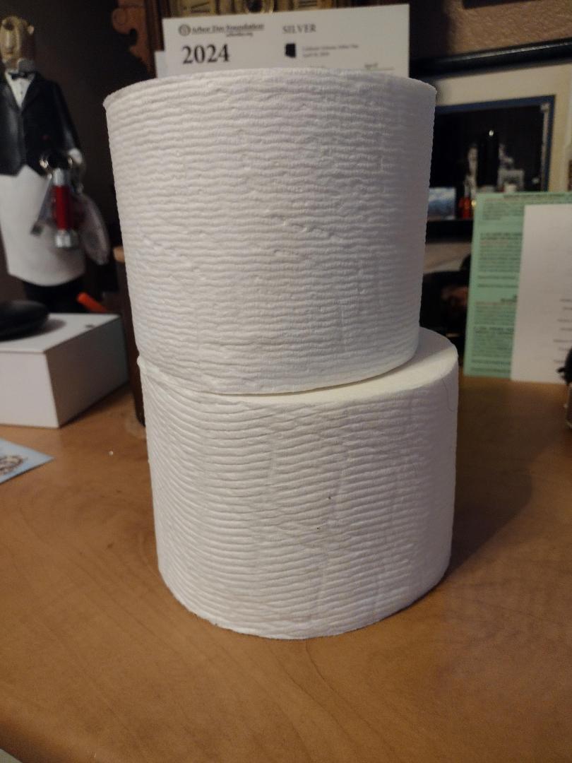 Top: A Cottonelle Ultra Comfort Mega Roll from a package I purchased today.
Bottom: A Cottonelle Ultra Comfort Mega Roll purchased 2 years ago.
Evidently Mega Rolls have been prescribed Ozempic for their diabetes.
