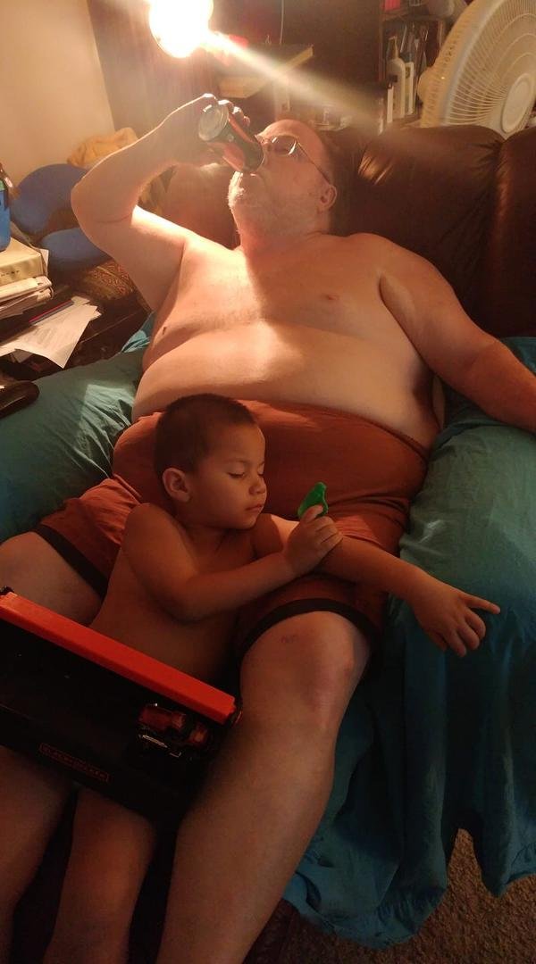 Javi fell asleep playing with poppa
