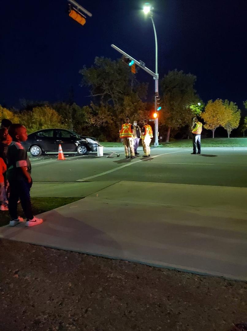 Hanging out just waiting for everything to be cleaned up and I give my witness statement of a hit and run. Suspect DID NOT get caught. Darvin Saskiw got his exercise tonight.
