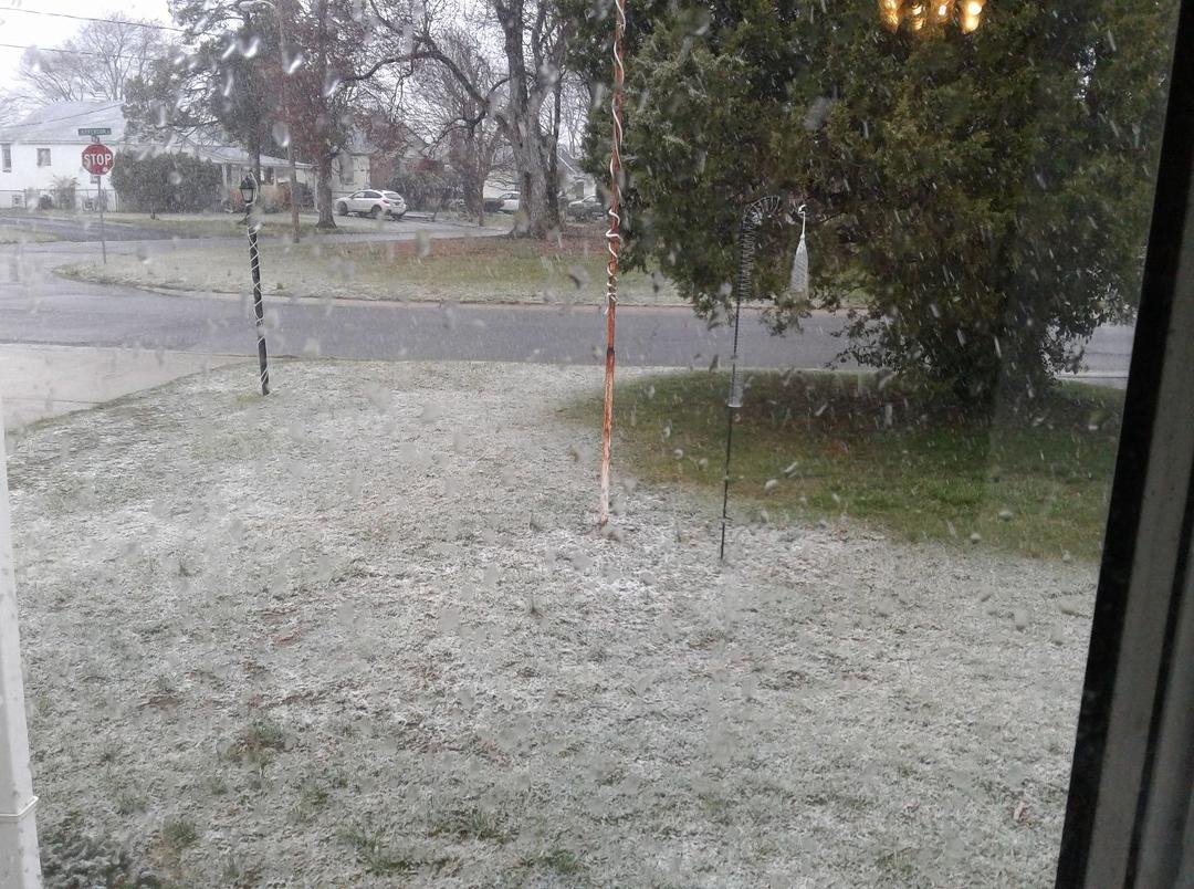 Love when the Wx people say the ground is to warm for anything to stick. Note the green under tree and ice/snow on rest of lawn at north Delaware.. stay safe