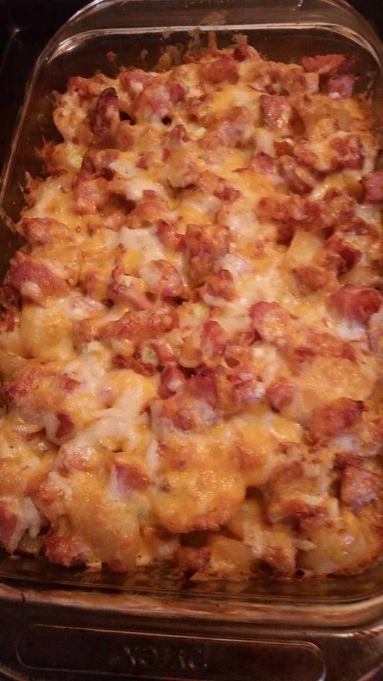 Loaded baked potatoe and sausage casserole. It's so goooood!
