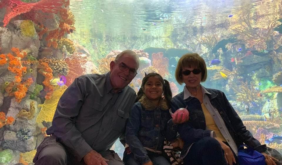 Sisilia, Anna, & Vern at the Burch Aquarium in La Jolla, CA. Sisilia is our official tour guide and reads aloud all the information on each display.