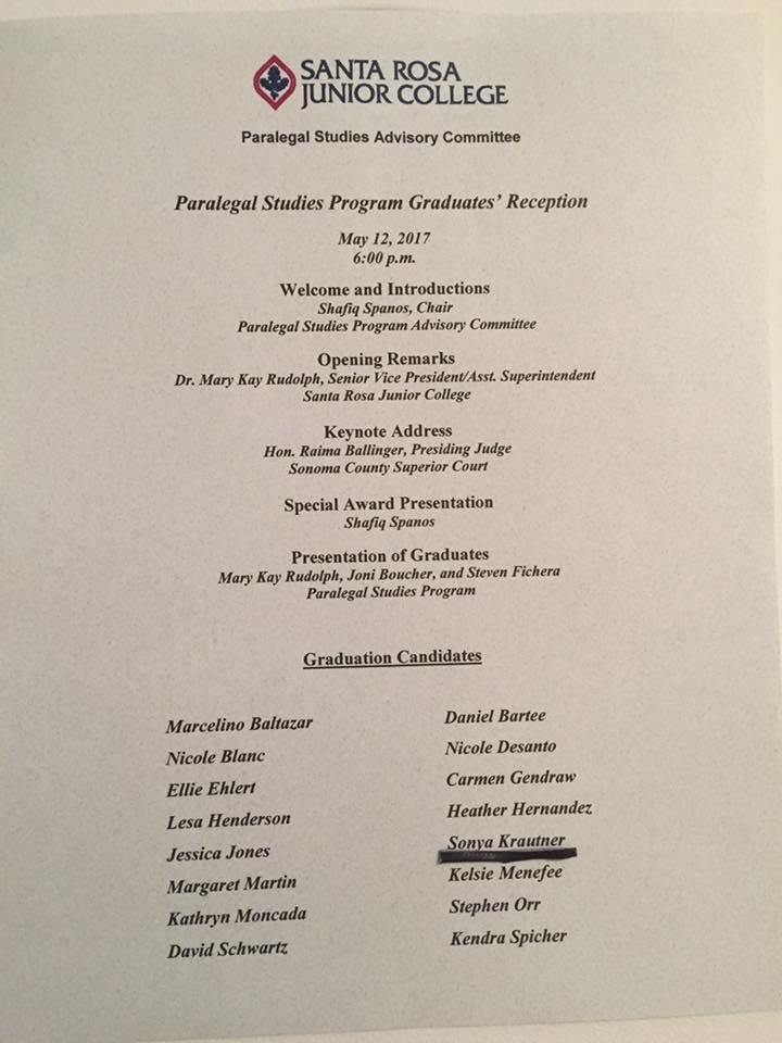 Sonya graduated Paralegal Program yesterday