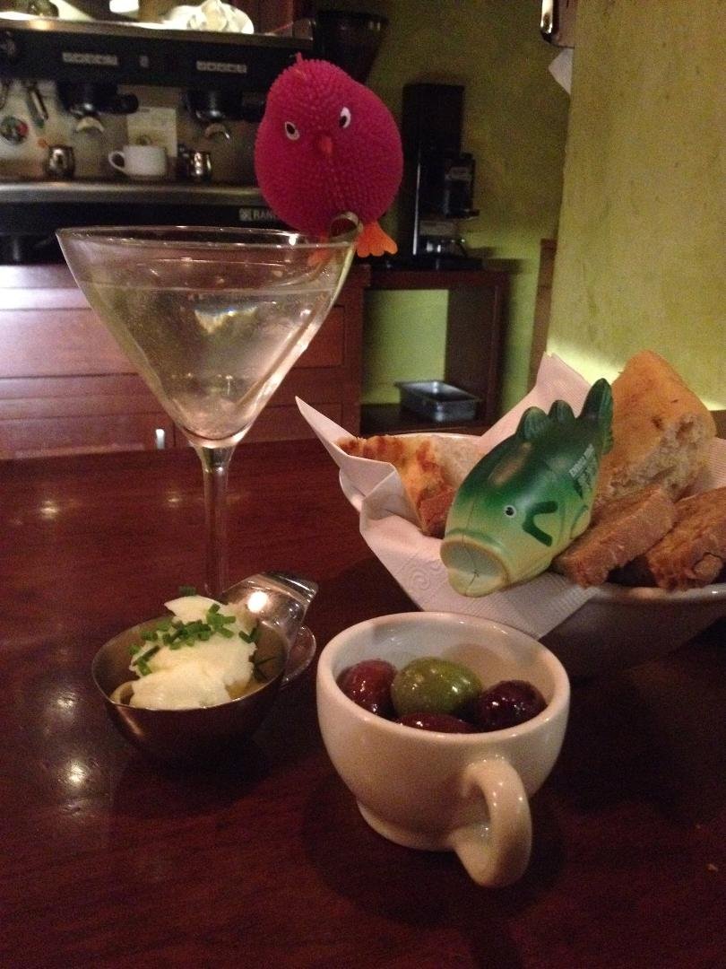 Enjoying blue cheese stuffed olives with special friends at the Winds Café in Yellow Springs, OH