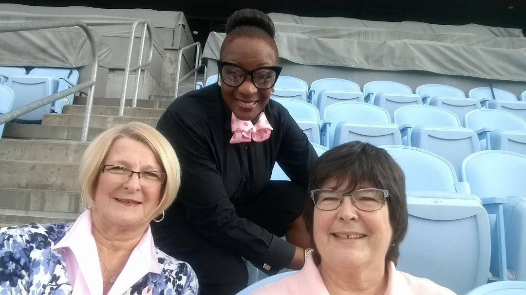 Doin' our part to support the cause! Sportin' our pink for the Athletic Department's "Turn it Pink Day" for breast cancer awareness. Guess you can call this our own "Pink Out" in the stadium!