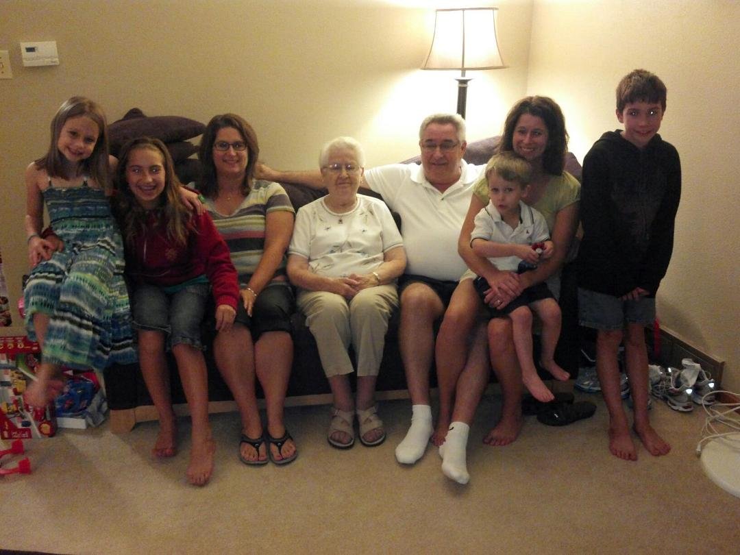Brenn3n's 3rd (Dirks) birthday party. I'm so happy my Aunt Karen & family could bring my Grandma to the party. 4 generation photo.