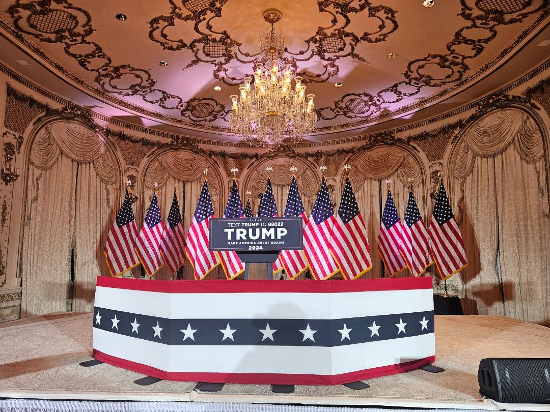I am at Mar-a-Lago awaiting remarks from President Trump.