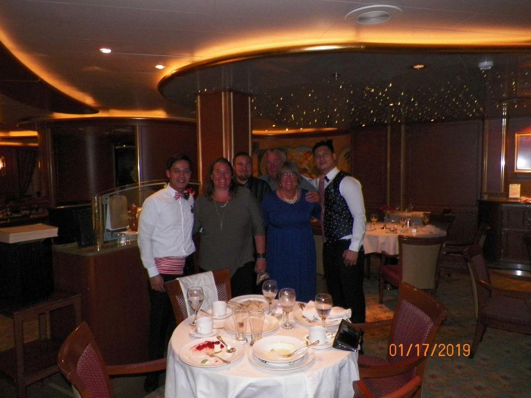 THE FAMILY FOUND SOME MORE FRIENDS, WAITERS ON THE CRUISE THEY WERE A RIOT