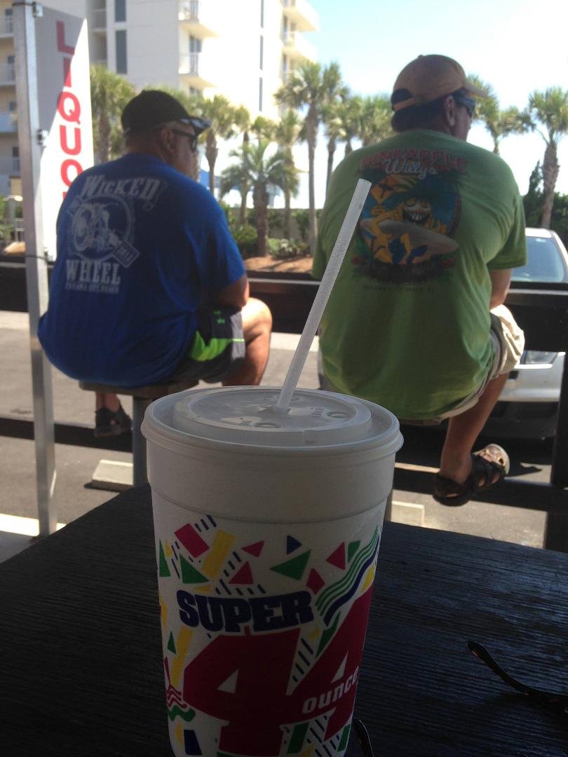 Panama City Beach, 44 oz frozen drinks with the guys at a place called The Liq. Great way to spend a Tuesday!