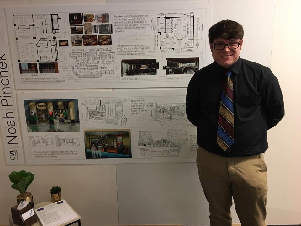 Congratulations to Grandson Noah Pinchek on his design showing at the Cleveland Institute of Arts for his proposed architectural layout of the Hue Jackson humanity home facility.