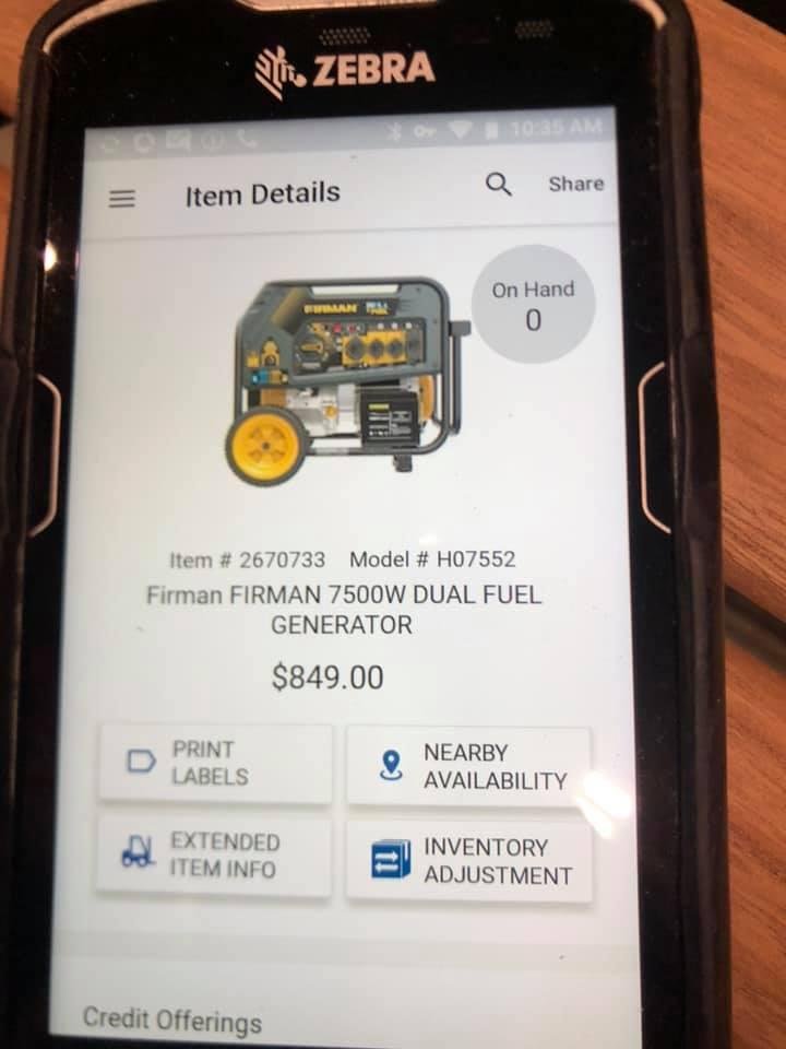 We have Generators 7500 W dual fuel $849.