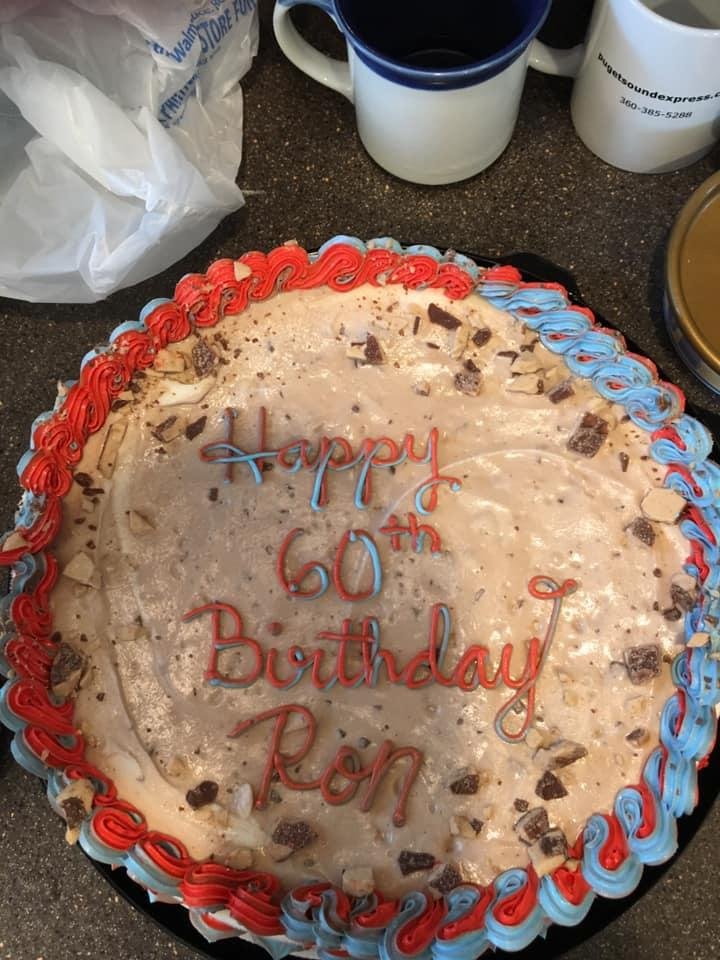 The Heath Bar Blizzard cake for my birthday tonight. Spending the weekend with 13 friends at Pacific Beach Resort, in cabin looking out at the ocean. Tonight is our Quattro de Mayo dinner.