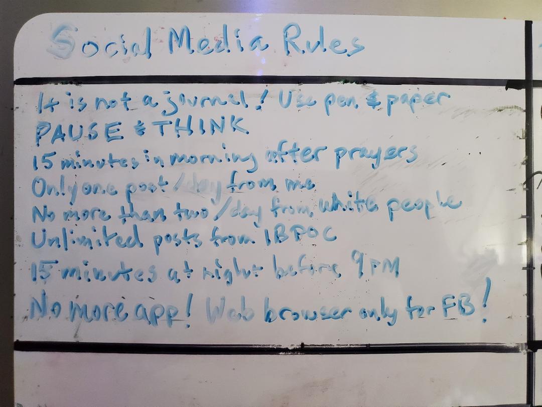 In preparation for after Easter and in the interest of accountability, these are my new rules for social media use. This is a small fraction of what I learned and discerned over Lent.
The photo reads:
Social Media Rules
*