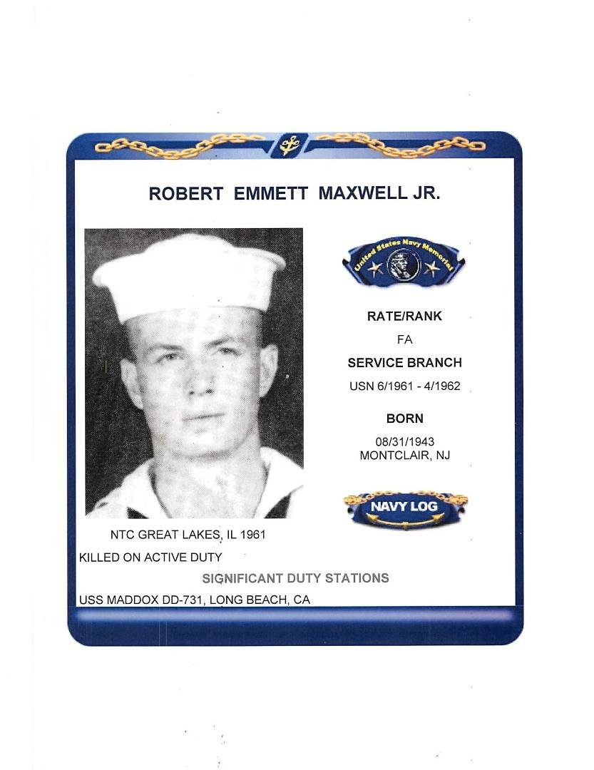 In remembrance of my brother Bobby who was killed 57 years ago on April 4, 1962 while stationed on the USS Maddox DD-731 with home port of Long Beach, CA. Love you brother. I will always remember you! 

The USS Maddox DD-73