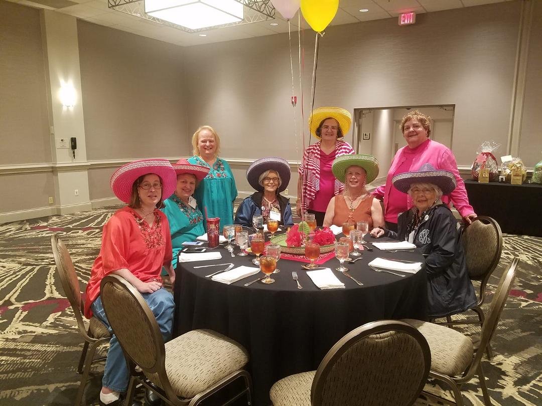 With with Jennifer, Jeanne Clutts Hill, Pam Sanders LanghoutPam, Darlene Routon, Ferne Wlodarskiferne, Sabine Wlodarski, and Faye Hunter at our Mexican Fiesta banquet for Pilot International Alabama District Fall Council...