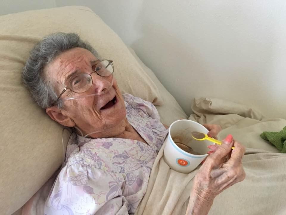 Happy Mothers Day! 98 years old! Enjoying chocolate frozen yogurt!