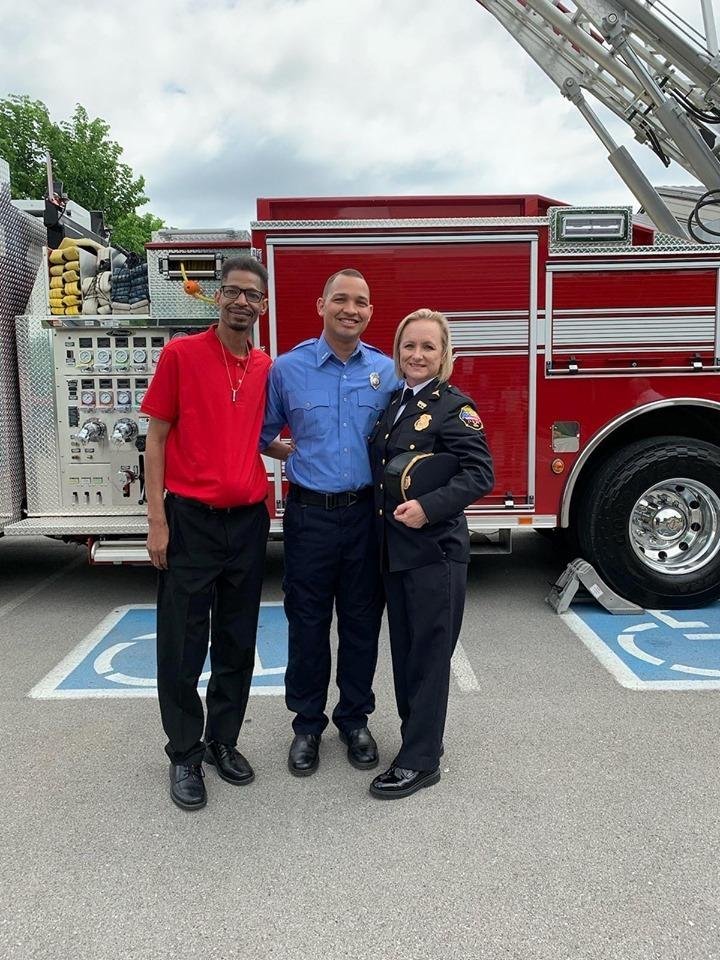 Phillip made it through the Fire & Codes academy. My daughter Irene on the right. Phillip's mother-in-law. His dad, Red, on the left.