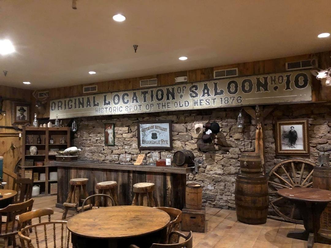 Saloon No 10 where Wild Bill Hickok met his end. Holding the “Dead Man’s Hand”: two black aces, two black eights.