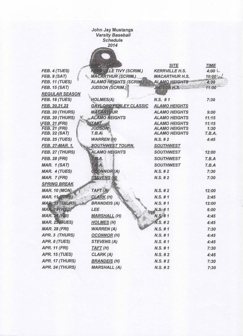 shawns baseball schedule for 2014