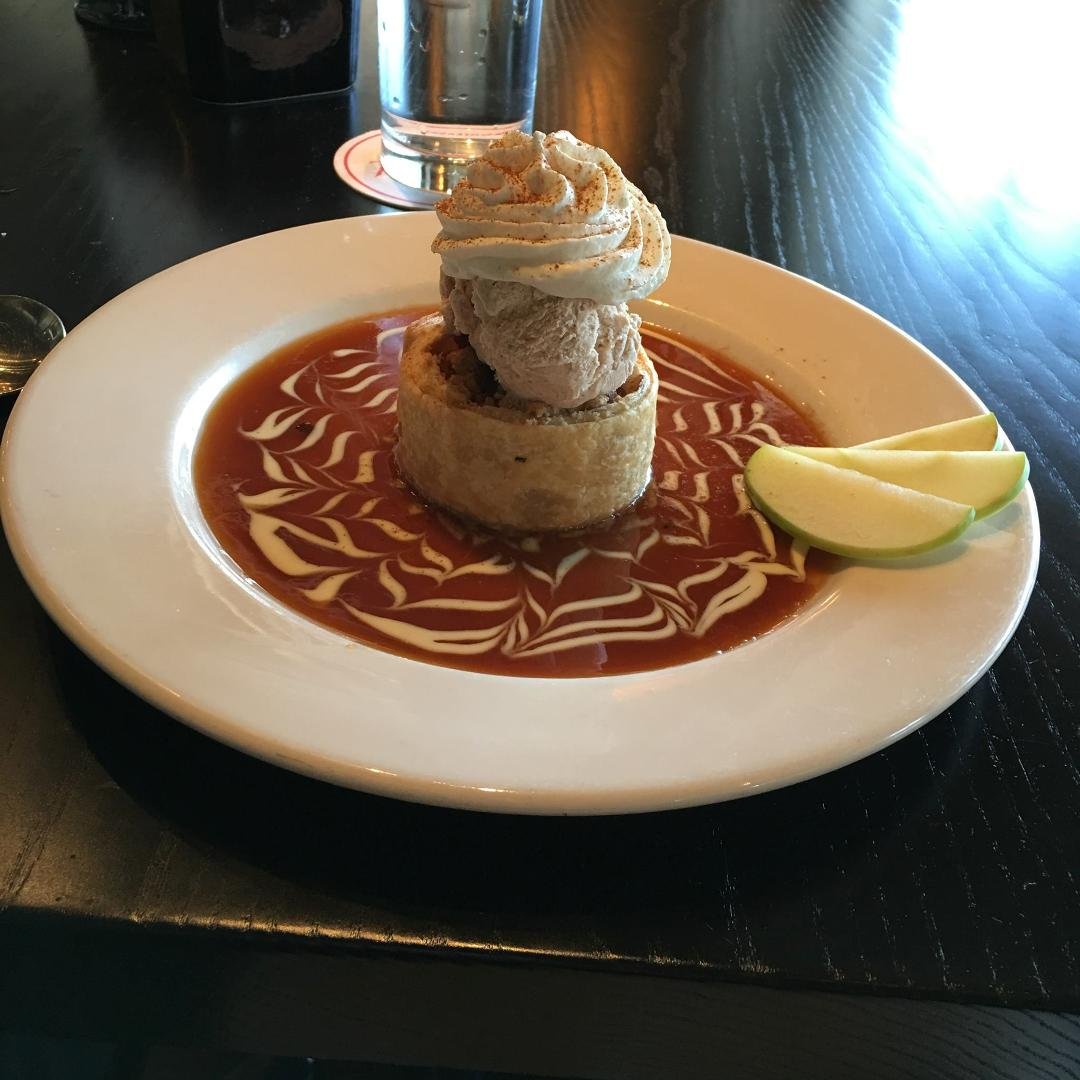 Not much into food photos but had opportunity for relaxing lunch in solitude during the business day- a real treat! Didn't think to share my Pasta papparelle but can show me delicious warm apple pie. Rare desert. Enjoy!