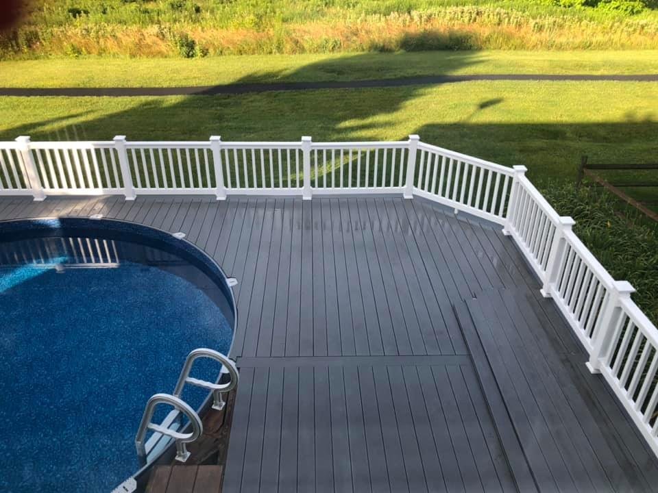 It was dark by the time we got home last night. I woke up this morning to this awesome surprise of David getting the deck railing up while I was gone!