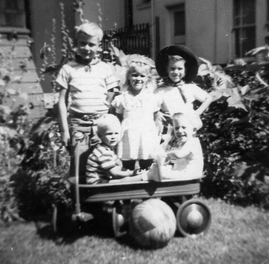 1st Cousins, taken the summer of 1947 at the Campe's home, 385 Euclid, Oakland, Ca. Left to right, Peter, Ronie, Jim, Bill, and Rich.