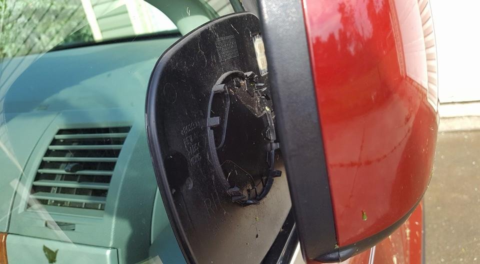 The side mirror on the passenger side of our van.