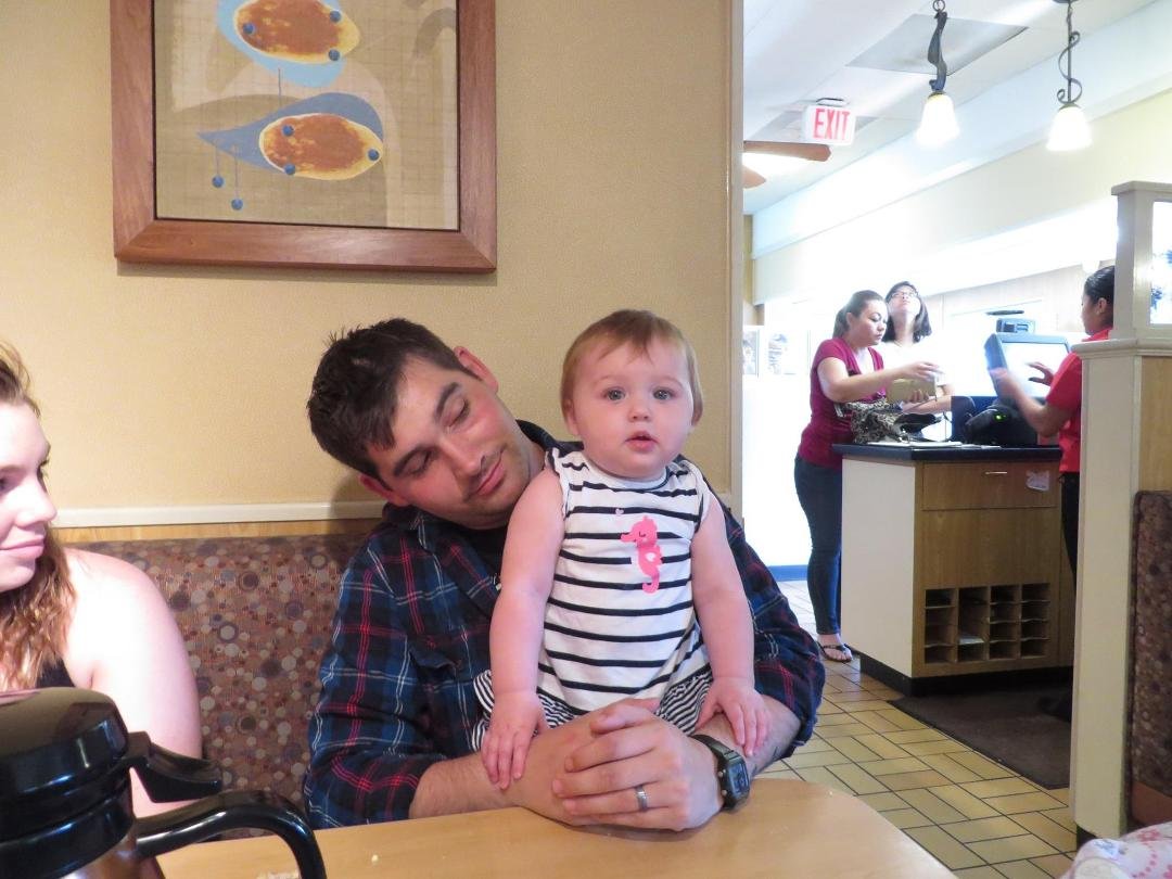 Breakfast yesterday at IHOP in San Diego with the Hasty's - Mellisa, Taj and little Lilly.