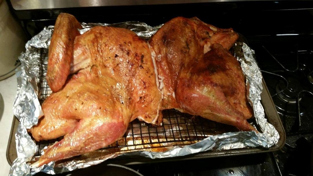 Spatchcock Turkey. Karin did a great job on it.
