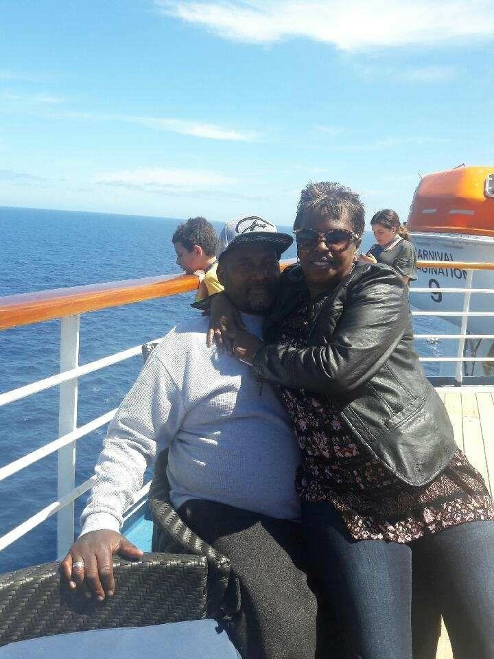 Holding on to my husband "for dear life" not really I have finally faced my fears of being on the Ocean (yay)