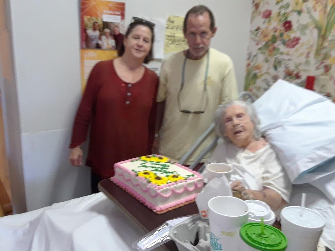 My mom Margaret Webber with my sister Ann and brother Bill on her 95th BIRTHDAY Halloween 2017 with het custom cake . !