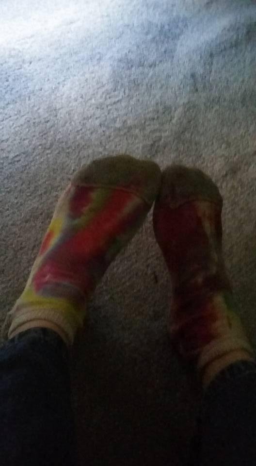 sometimes you just gotta wear a tiedye sock with a hand print on it