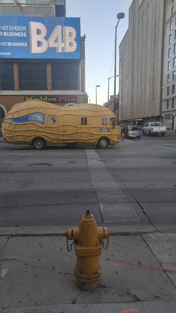 Planters Peanut rolling around Downtown Denver on Friday.