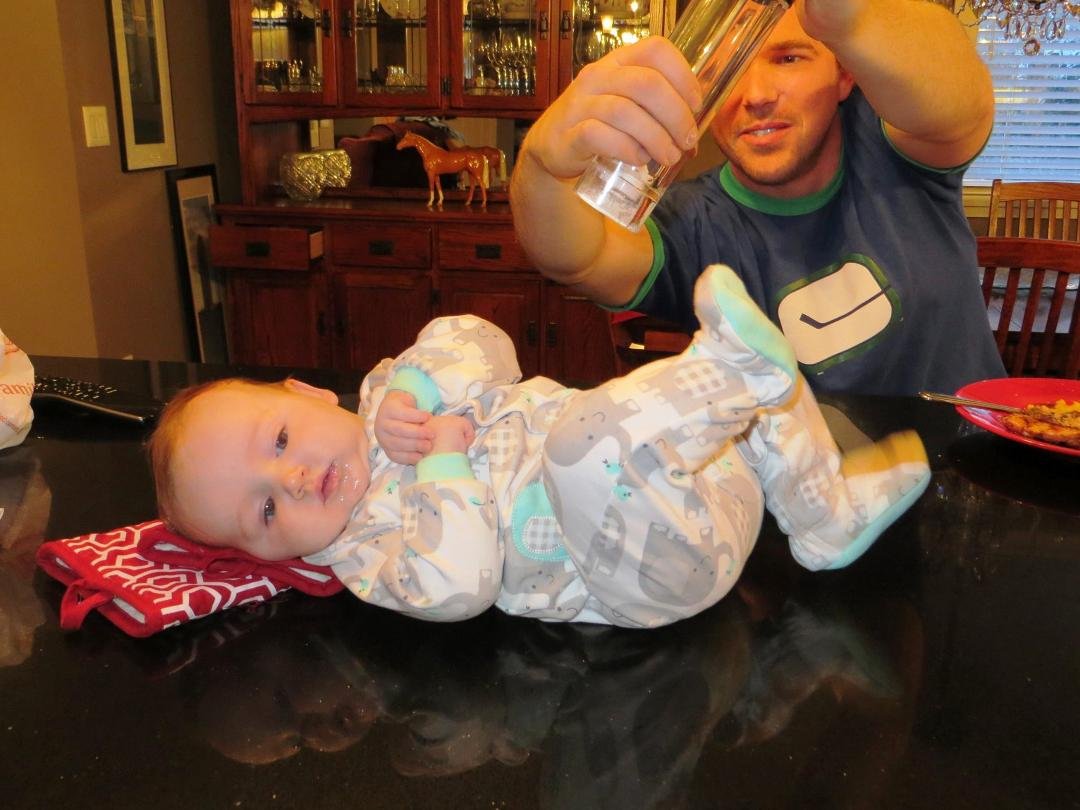 Hey Dad this is not very funny and this counter is a little cold.