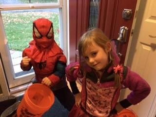 Julia and Jackson on the way to "trick or treat"